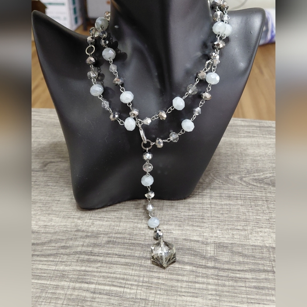 Chico's Elegant Silver and White Beaded Necklace